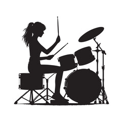 A drummer musician drumming drums in detailed silhouette