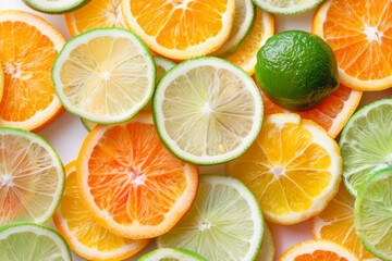 Obraz premium Halved Oranges and Limes Displayed Together