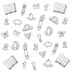 school elements set, hand drawn, vector.