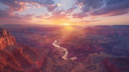 A panoramic view of the Grand Canyon at sunset
