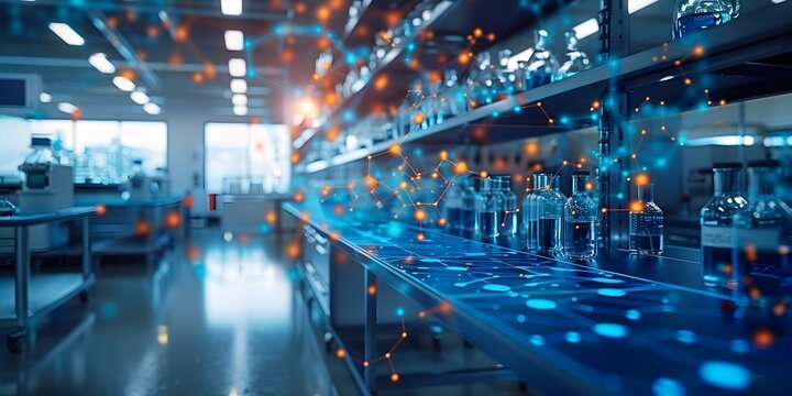 Background of a chemistry lab with artificial intelligence generated elements. Concept Chemistry Lab, Artificial Intelligence, Elements, Background Design