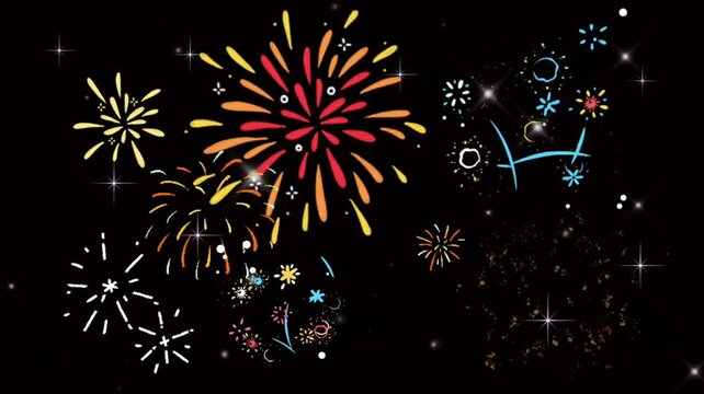 the effect of various fireworks shining on a dark night