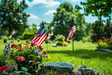 american flag on the grass for Memorial Day