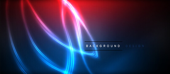 Neon glowing circle rays, light round lines in the dark, planet style neon wave lines. Energetic electric concept design for wallpaper, banner, background