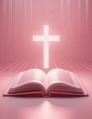 Christian Cross with Bible - Symbol of Christianity - Enlightening by Reading the Bible - Book of Christians - Cross symbol - Crucifixion of Jesus Christ - Holy Rays - Blessing from Above