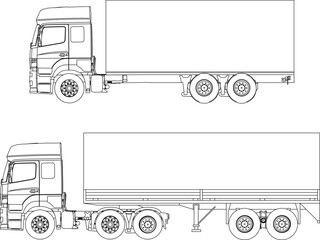 Vector illustration sketch of detailed design drawing for transportation, car, truck, heavy equipment, container carrier, expedition
