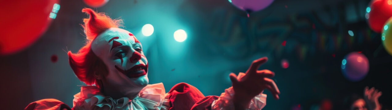 Clowns juggling, performing tricks closeup shot