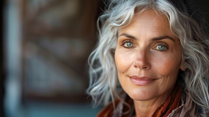 Fototapeta premium Attractive mid-aged lady with a beautiful smile, looking at the camera