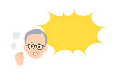 怒るシニア男性とふきだしのセット【人物ベクターイラスト素材】