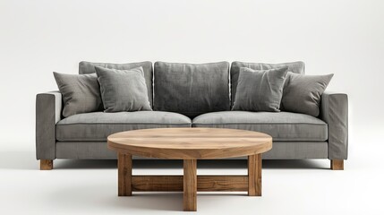 Fototapeta premium Grey Couch and Wooden Coffee Table