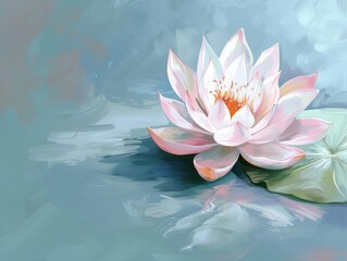 Lotus flower symbolizing purity and enlightenment, plain light blue background, Spiritual, Digital painting