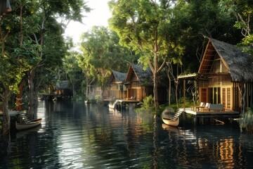 Obraz premium Mangrove Retreat Ecolodges in mangrove forests with opportunities for canoeing