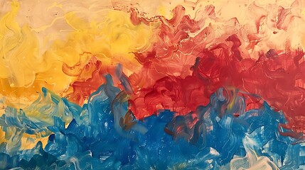 Waves of red, blue, and yellow wash over the canvas, forming a dynamic and energetic color palette that enchants the viewer.