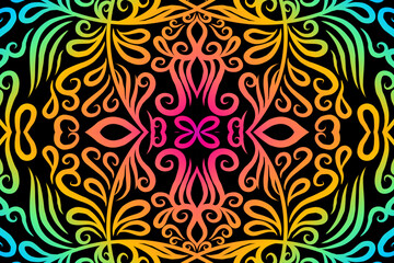 Beautiful colourful batik ethnic dayak line art pattern of indonesian culture traditional background 