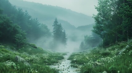 A misty morning in a quiet valley