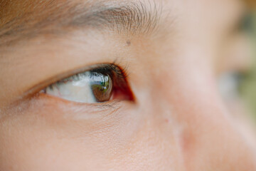 Charming beauty with a macro view of a young woman's brown eyes, which reveal intricate and amazing...