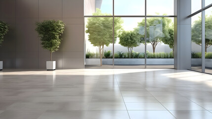 Fototapeta premium Bright and Spacious Entrance Hall with Sleek Tile Flooring and Large Windows