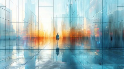 Illustrate a blank style mock-up of a pedestrian-friendly city with extensive walkways and elevated pathways