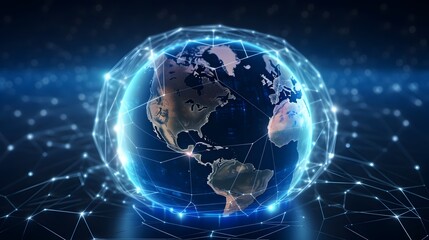 Fototapeta premium Conceptual 3D Rendering of a Digital Globe Representing Global Network and Connectivity Through High-Speed Data Transfer and Cyber Technology