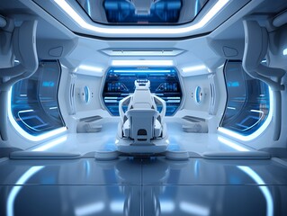 Fototapeta premium Futuristic Spaceship Interior Bathed in Radiant Glow of Cutting-Edge Technology