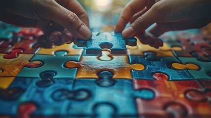 people in business clutching jigsaw parts inside the office building professionals connect and collaborate close up of hands and a team collaborating on a new success approach