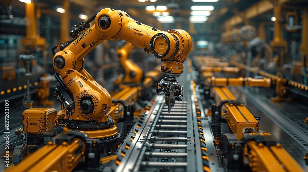 Poster automation robot arms machine on modern virtual interface data real time in intelligent factory manu