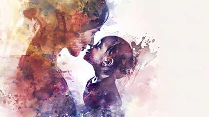  Watercolor Painting of a Mother and a Child