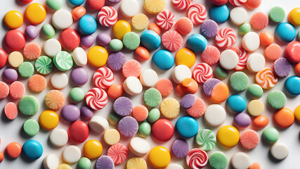 Obraz premium Colorful candies flying on the background, Generative AI