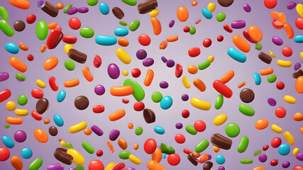 Colorful candies flying on the background, Generative AI