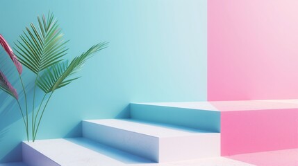 3D render Minimal scene with podium and abstract background. Pastel colors with shapes interior product show