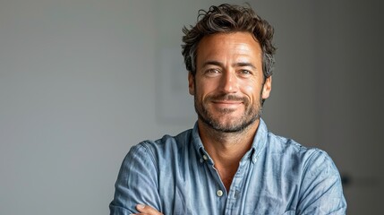 Obraz premium portrait of smiling man with crossed arms on white background