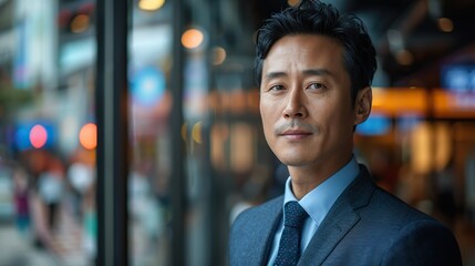 portrait of a asian businessman looking window in office