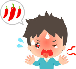 辛いものを食べて苦しむ男性、激辛