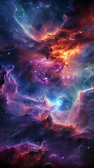 Captivating Cosmic Masterpiece: Vibrant Galactic Nebula with Swirling Stellar Energies and Luminous Celestial Backdrop