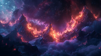 Captivating Cosmic Nebula - Shimmering Celestial Energies in Vibrant Nighttime Landscape
