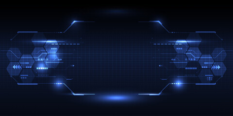 Abstract futuristic digital technology background with grid line field copy space and futuristic digital circuit frame for layout and product showcase.