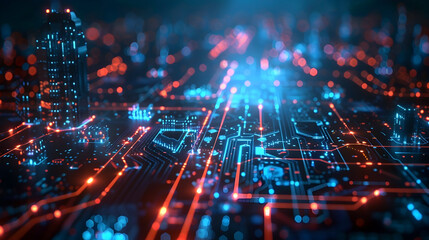 Obraz premium Cutting-edge 5G Network Hub Showcasing Fiber-Optic Data Transfers,Modular Cloud Computing,and Efficient Digital Service Interfaces