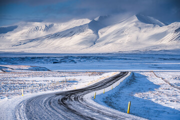 Snowy mountain road