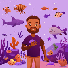 vector showing an underwater scene with diverse marine life, clean water, and no pollution, highlighting the importance of protecting our oceans