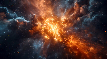 Fototapeta premium Dramatic Supernova Explosion with Fiery Plasma Eruptions and Cosmic Turbulence in a Retro-Futuristic Sci-Fi Observatory Setting