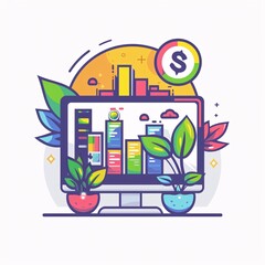 Fototapeta premium A flat illustration of investing in stocks, designed in a bright color scheme on a white background