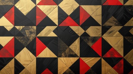 Abstract geometric painting with red, black and gold shapes, modern art, modern design