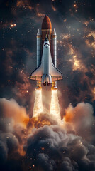 Obraz premium Experimental Space Shuttle Bursting Through Digital Display with Futuristic Aerodynamics and Shimmering Force Fields