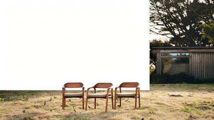 these chairs sitting on a freshly mowed lawn of a new zealand bach.