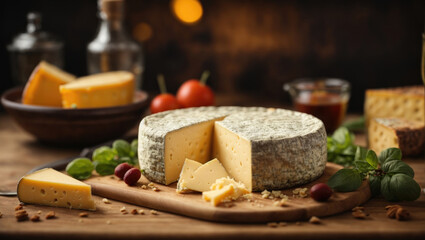 Cheese on wooden background