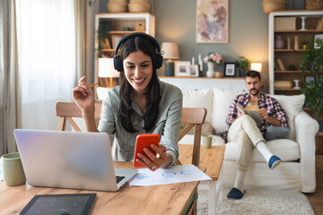 Young freelance business finance woman has a problem with attention deficit hyperactivity disorder...