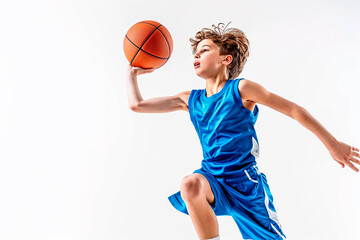 Concept of excitement and athleticism, as the boy is fully engaged in the game