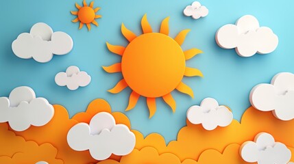 Fototapeta premium sun and clouds flat design top view sun theme 3D render Splitcomplementary color scheme