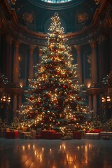 Luxurious Victorian-Style Manor with Majestic Christmas Tree and Opulent Holiday Decor