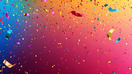 Colorful Pride Month backdrop featuring a gradient rainbow flag and festive confetti, ideal for events and promotions